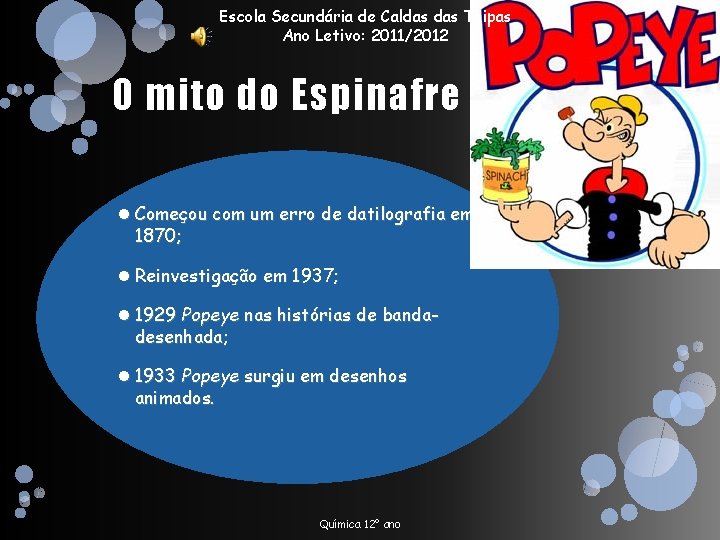 Escola Secundária de Caldas Taipas Ano Letivo: 2011/2012 O mito do Espinafre Começou com