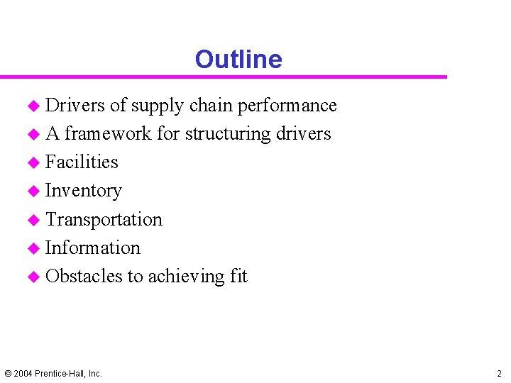Outline u Drivers of supply chain performance u A framework for structuring drivers u