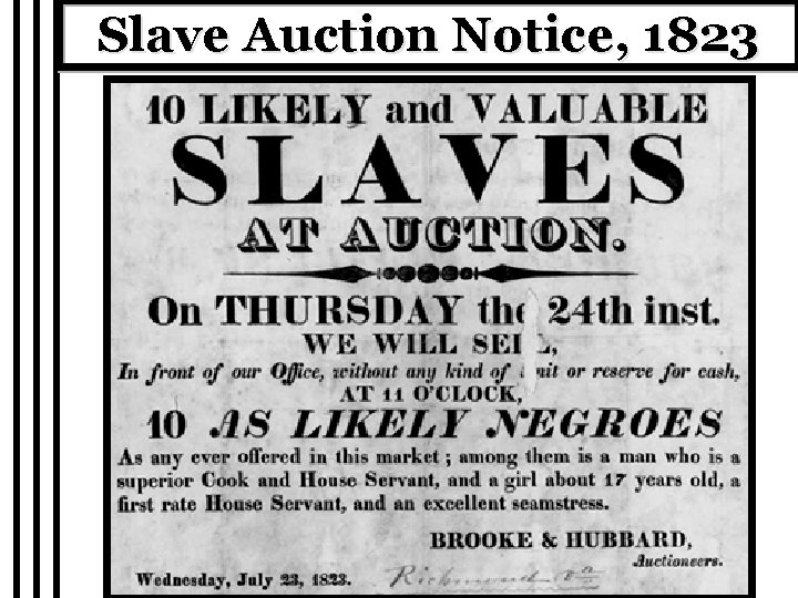 Slave Auction Notice, 1823 