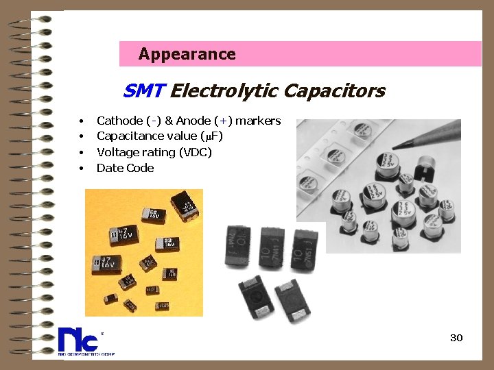  Appearance • • SMT Electrolytic Capacitors Cathode (-) & Anode (+) markers Capacitance