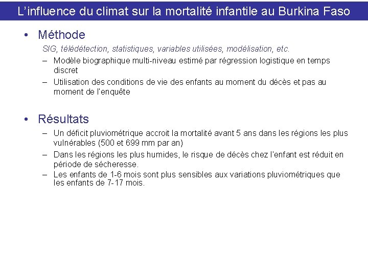 L’influence du climat sur la mortalité infantile au Burkina Faso • Méthode SIG, télédétection,
