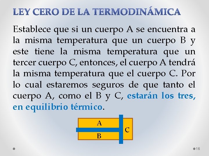 Establece que si un cuerpo A se encuentra a la misma temperatura que un