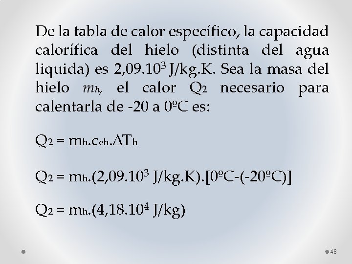 De la tabla de calor específico, la capacidad calorífica del hielo (distinta del agua