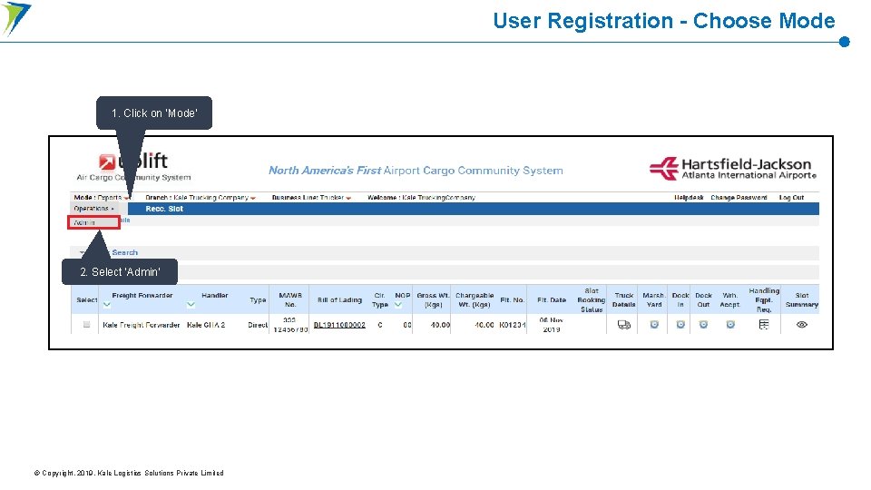 User Registration - Choose Mode 1. Click on ‘Mode’ 2. Select ‘Admin’ © Copyright.