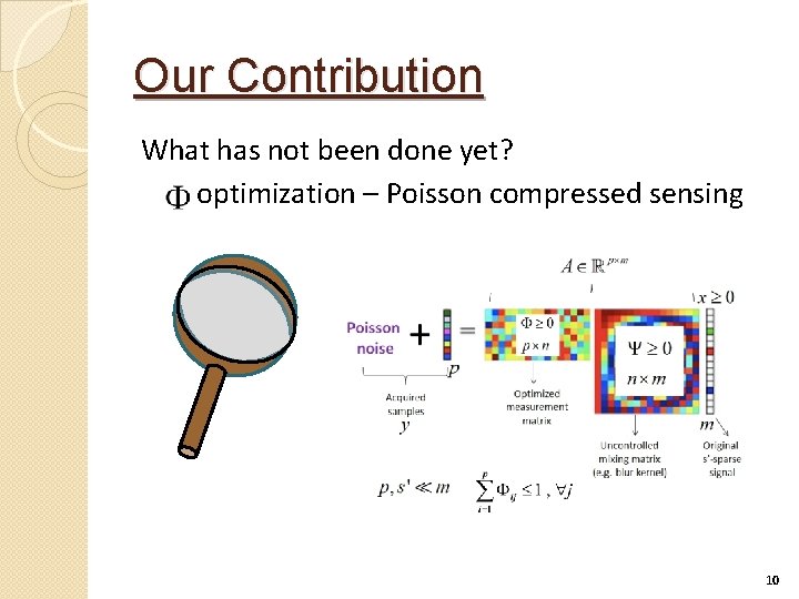 Our Contribution What has not been done yet? optimization – Poisson compressed sensing 10