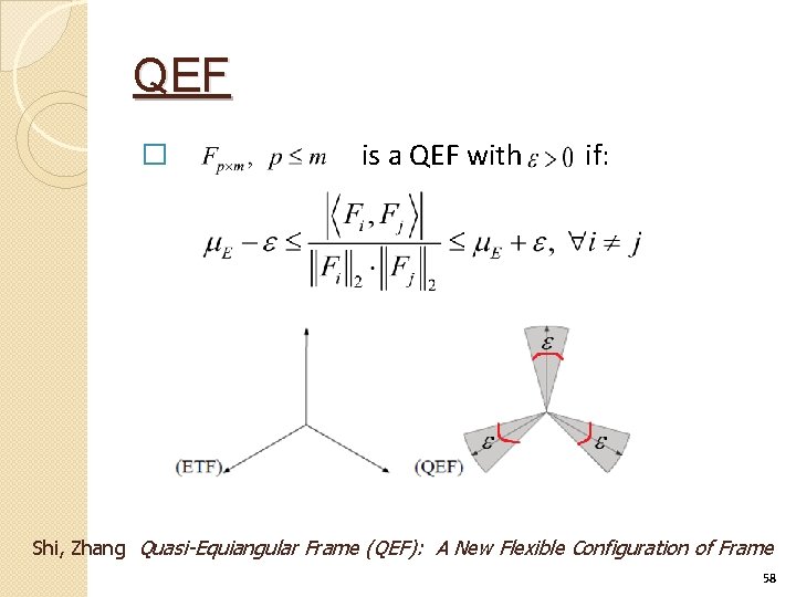 QEF � is a QEF with if: Shi, Zhang Quasi-Equiangular Frame (QEF): A New