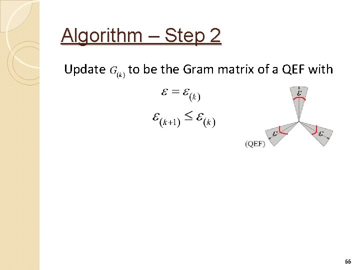 Algorithm – Step 2 Update to be the Gram matrix of a QEF with