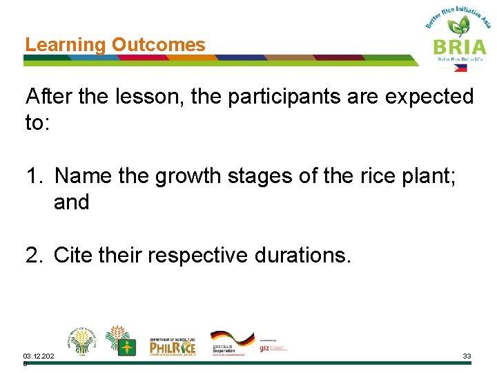 Learning Outcomes After the lesson, the participants are expected to: 1. Name the growth