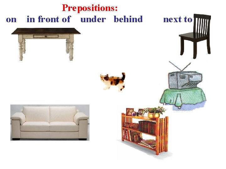 on Prepositions: in front of under behind next to on Prepositions: in front of under behind next to