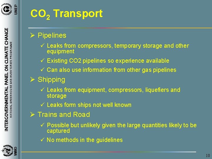 UNEP INTERGOVERNMENTAL PANEL ON CLIMATE CHANGE CO 2 Transport NATIONAL GREENHOUSE GAS INVENTORIES PROGRAMME