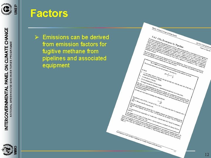 UNEP INTERGOVERNMENTAL PANEL ON CLIMATE CHANGE Factors WMO NATIONAL GREENHOUSE GAS INVENTORIES PROGRAMME Ø