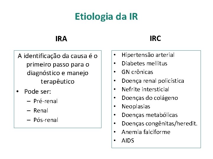 Etiologia da IR IRC IRA A identificação da causa é o primeiro passo para