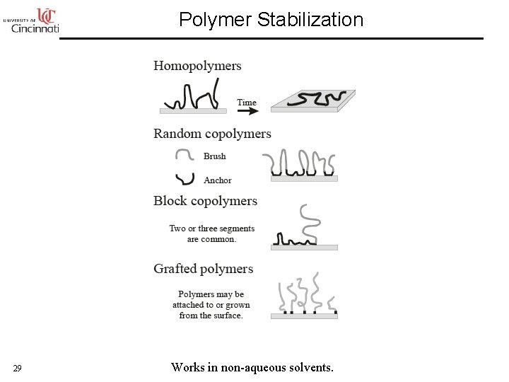 Polymer Stabilization 29 Works in non-aqueous solvents. 