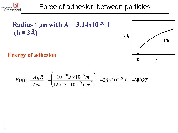 Force of adhesion between particles Radius 1 μm with A = 3. 14 x