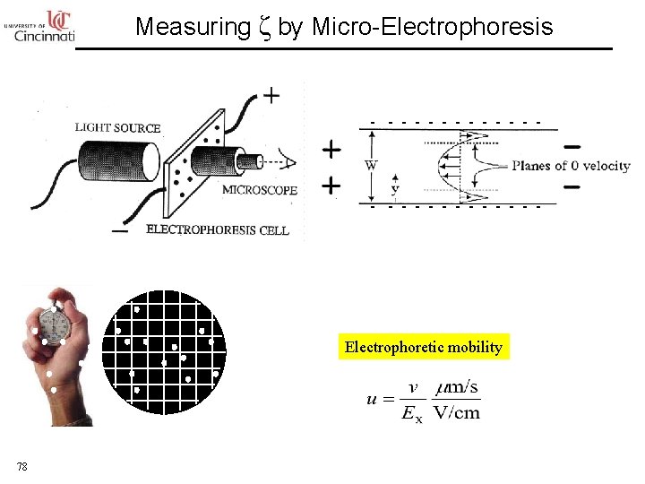 Measuring ζ by Micro-Electrophoresis - - - - - - - Electrophoretic mobility 78