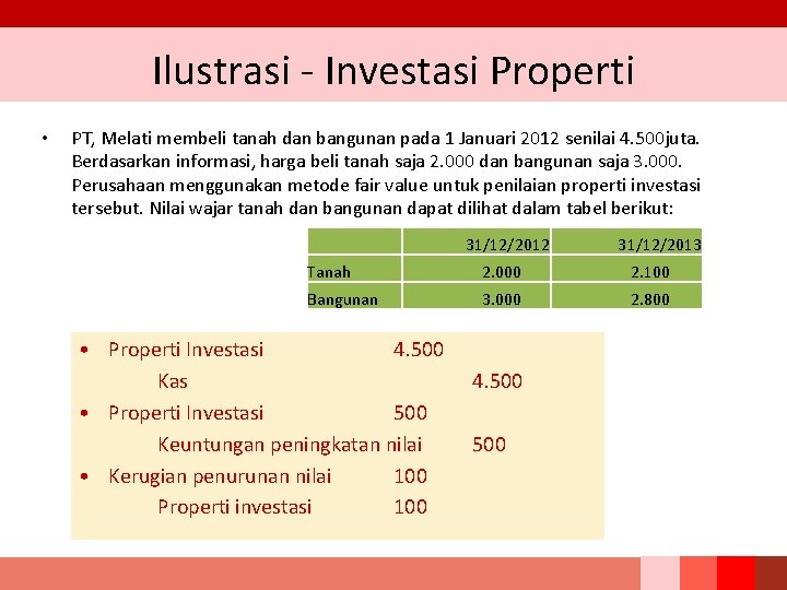 Ilustrasi - Investasi Properti • PT, Melati membeli tanah dan bangunan pada 1 Januari