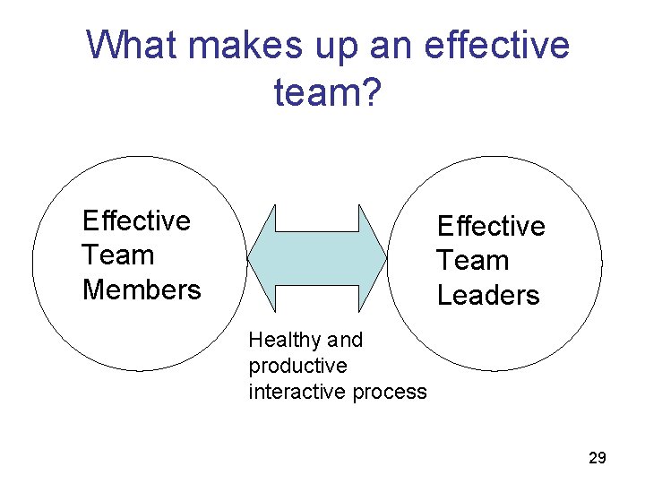 What makes up an effective team? Effective Team Members Effective Team Leaders Healthy and