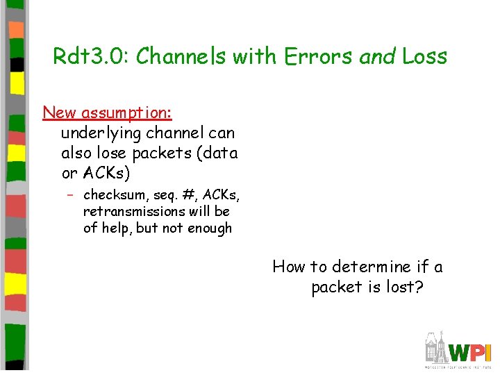 Rdt 3. 0: Channels with Errors and Loss New assumption: underlying channel can also Rdt 3. 0: Channels with Errors and Loss New assumption: underlying channel can also