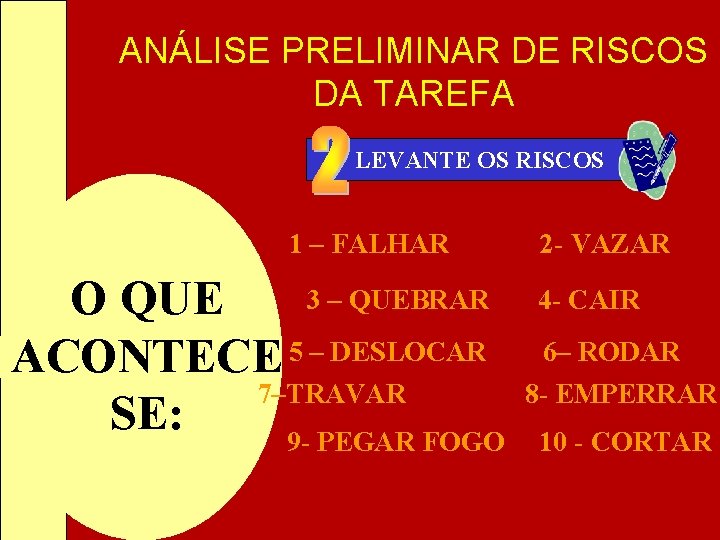 ANÁLISE PRELIMINAR DE RISCOS DA TAREFA LEVANTE OS RISCOS 1 – FALHAR 3 – ANÁLISE PRELIMINAR DE RISCOS DA TAREFA LEVANTE OS RISCOS 1 – FALHAR 3 –