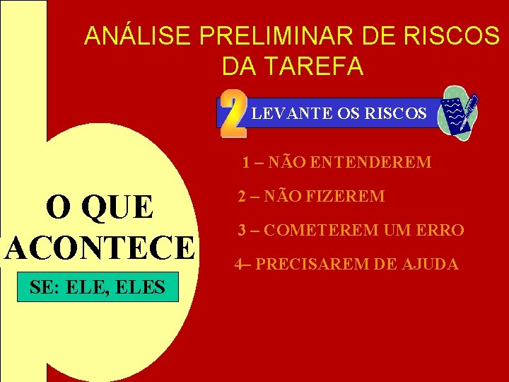 ANÁLISE PRELIMINAR DE RISCOS DA TAREFA LEVANTE OS RISCOS 1 – NÃO ENTENDEREM O ANÁLISE PRELIMINAR DE RISCOS DA TAREFA LEVANTE OS RISCOS 1 – NÃO ENTENDEREM O