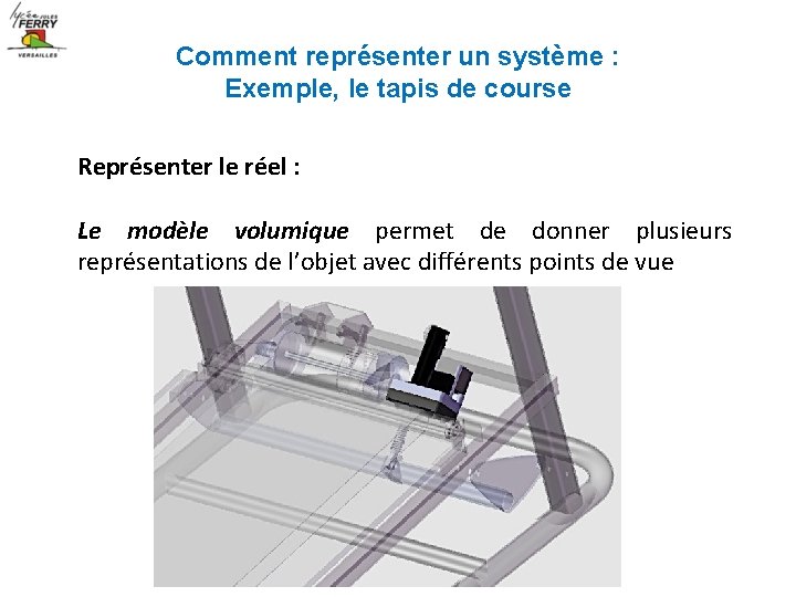 Comment représenter un système : Exemple, le tapis de course Représenter le réel :