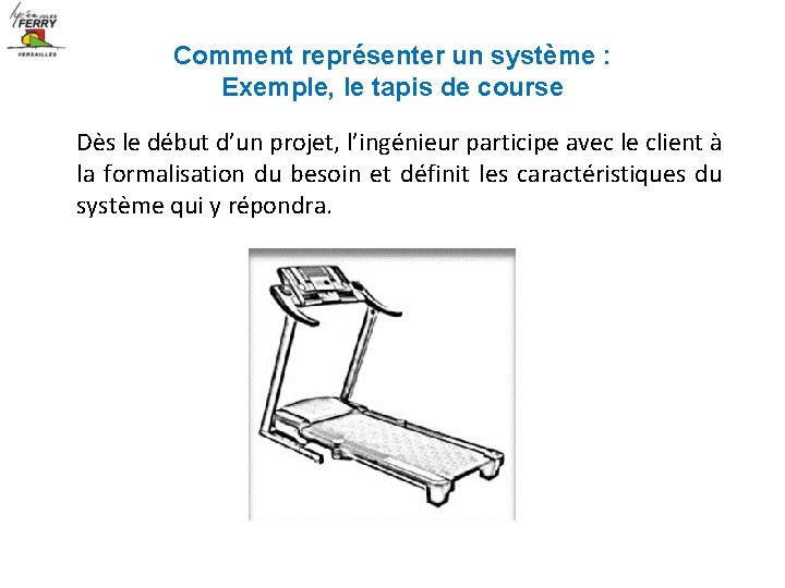 Comment représenter un système : Exemple, le tapis de course Dès le début d’un