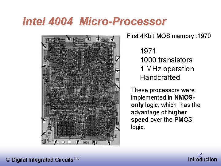 Intel 4004 Micro-Processor First 4 Kbit MOS memory : 1970 1971 1000 transistors 1