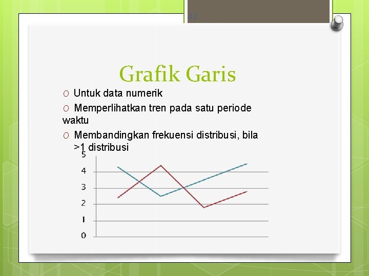42 Grafik Garis O Untuk data numerik O Memperlihatkan tren pada satu periode waktu