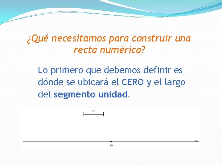 ¿Qué necesitamos para construir una recta numérica? Lo primero que debemos definir es dónde