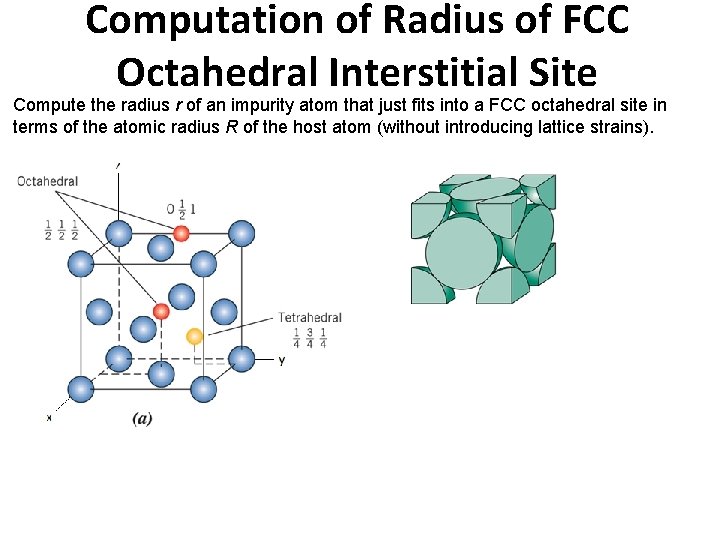 Computation of Radius of FCC Octahedral Interstitial Site Compute the radius r of an Computation of Radius of FCC Octahedral Interstitial Site Compute the radius r of an