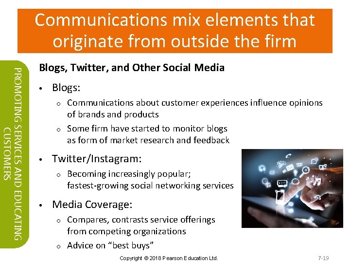 Communications mix elements that originate from outside the firm PROMOTING SERVICES AND EDUCATING CUSTOMERS