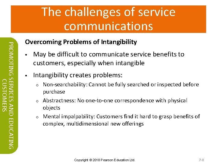 The challenges of service communications PROMOTING SERVICES AND EDUCATING CUSTOMERS Overcoming Problems of Intangibility