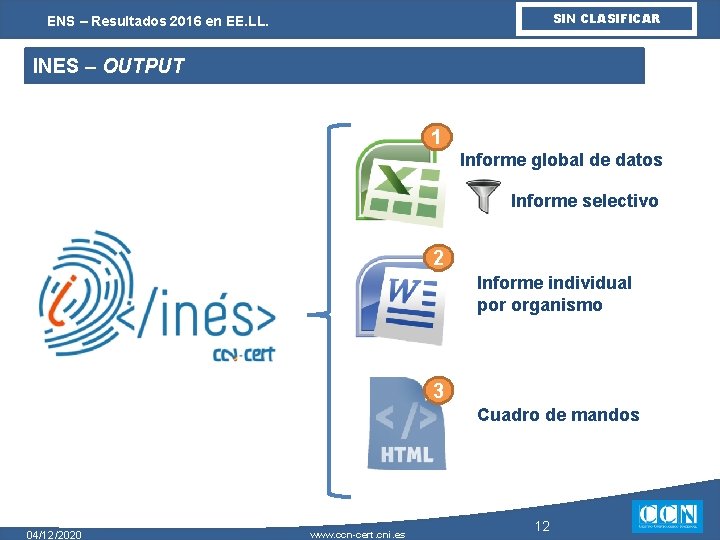 SIN CLASIFICAR ENS – Resultados 2016 en EE. LL. INES – OUTPUT 1 Informe