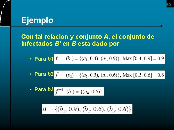 50 Ejemplo Con tal relacion y conjunto A, el conjunto de infectados B’ en