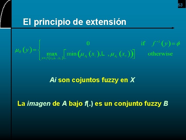 53 El principio de extensión Ai son cojuntos fuzzy en X La imagen de