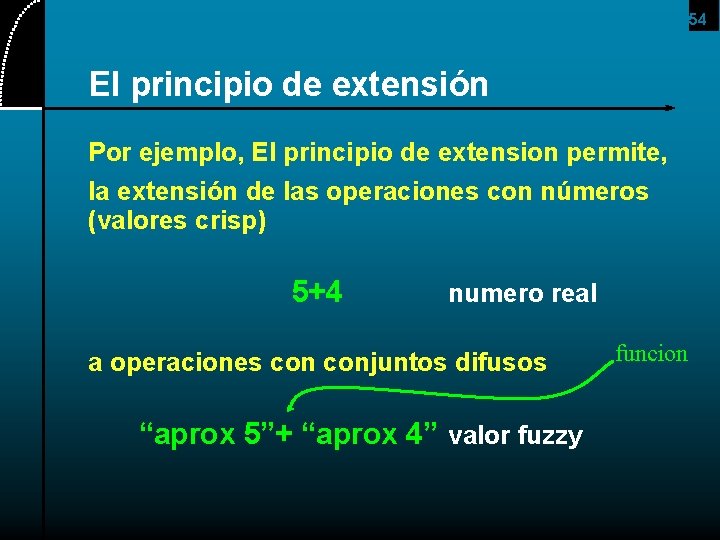 54 El principio de extensión Por ejemplo, El principio de extension permite, la extensión