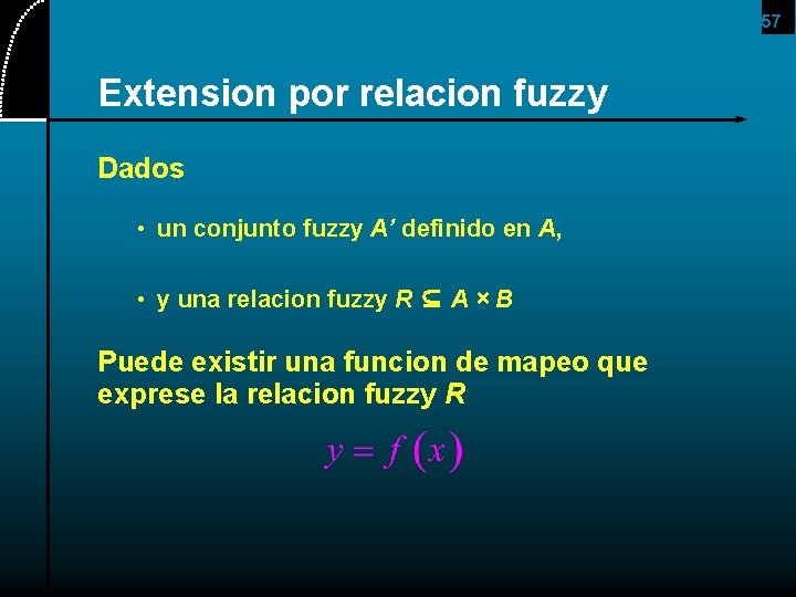 57 Extension por relacion fuzzy Dados • un conjunto fuzzy A’ definido en A,