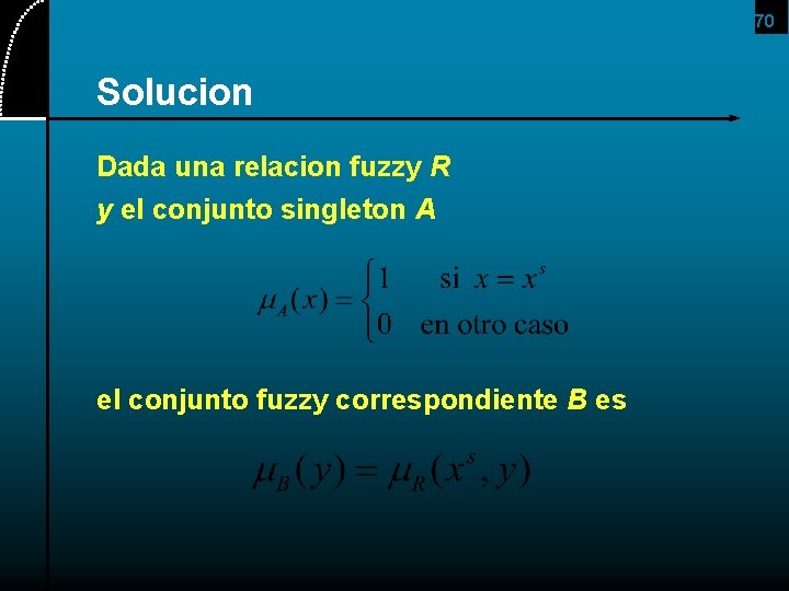 70 Solucion Dada una relacion fuzzy R y el conjunto singleton A el conjunto