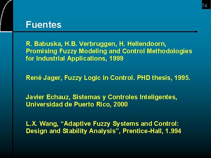 74 Fuentes R. Babuska, H. B. Verbruggen, H. Hellendoorn, Promising Fuzzy Modeling and Control