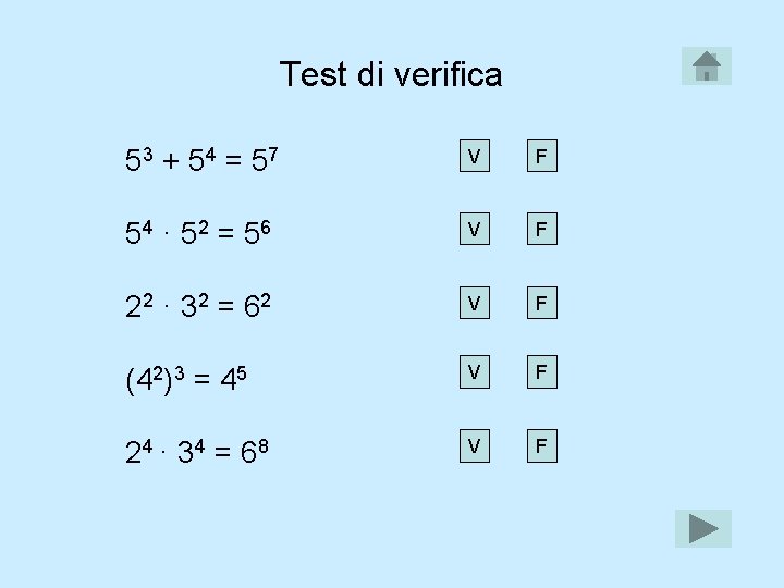 Test di verifica 53 + 5 4 = 5 7 V F 54 ·