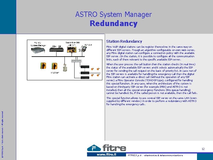 ASTRO System Manager Redundancy Station Redundancy Fitre Vo. IP digital stations can be register