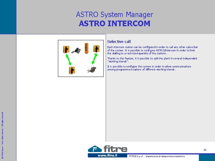 ASTRO System Manager ASTRO INTERCOM Selective call Each intercom station can be configured in