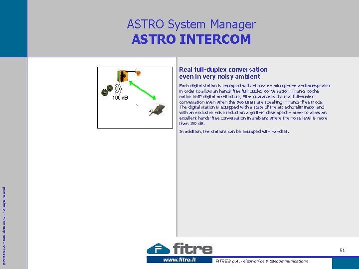 ASTRO System Manager ASTRO INTERCOM Real full-duplex conversation even in very noisy ambient Each