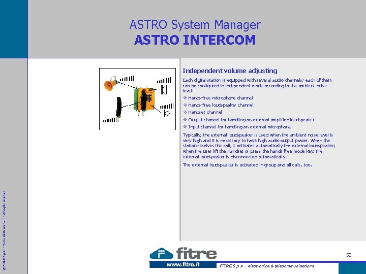 ASTRO System Manager ASTRO INTERCOM Independent volume adjusting Each digital station is equipped with