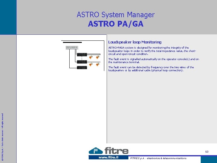 ASTRO System Manager ASTRO PA/GA Loudspeaker loop Monitoring ASTRO-PAGA system is designed for monitoring