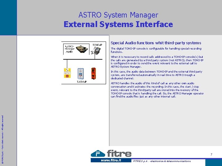 ASTRO System Manager External Systems Interface Special Audio functions whit third-party systems The digital