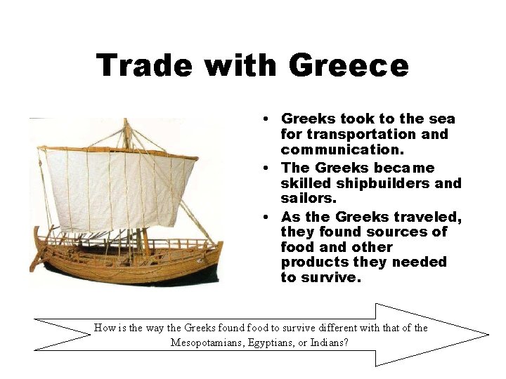Trade with Greece • Greeks took to the sea for transportation and communication. •