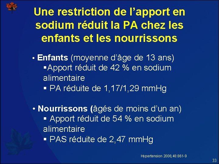 Une restriction de l’apport en sodium réduit la PA chez les enfants et les