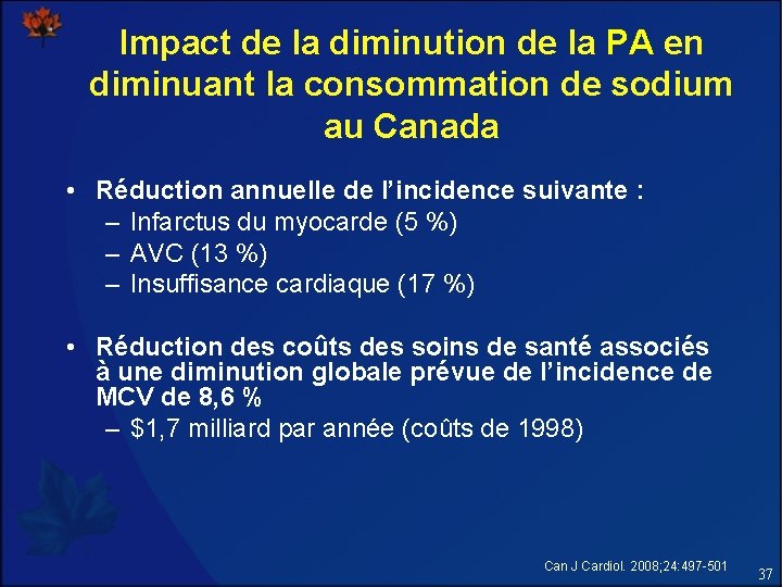 Impact de la diminution de la PA en diminuant la consommation de sodium au