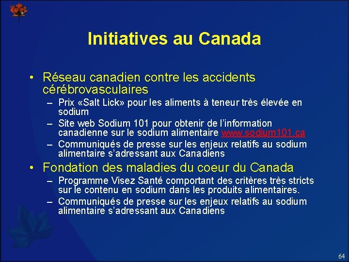 Initiatives au Canada • Réseau canadien contre les accidents cérébrovasculaires – Prix «Salt Lick»